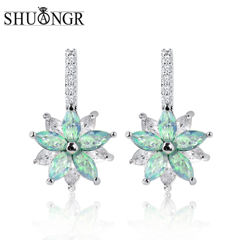 

SHUANGR Cute Romantic Lovely Clear Stone Flower Shape Convenient Simple Stud Earrings Copper Cubic Zirconia For Women Party