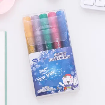 

4 set/Lot 5 color Glitter marker pen Bling bling drawing painting calligraphy pens Album Scrapbooking tools school supplies F989