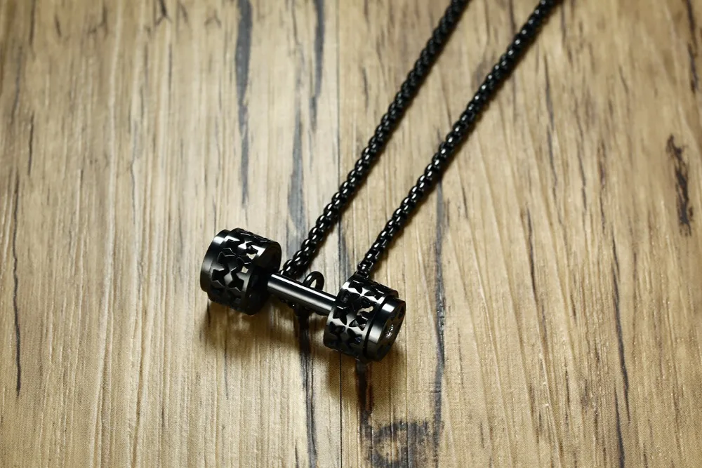 

Fashion Men Dumbbells Necklace Pendants High Quality 3 Color Stainless Steel Cubic Zircon Necklaces For Women Couple Jewelry