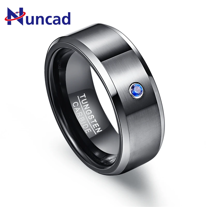 

Pierscienie 8mm Classic Men Ring 100% Tungsten Carbide Zircon Black Wedding Bands Anillos para hombres