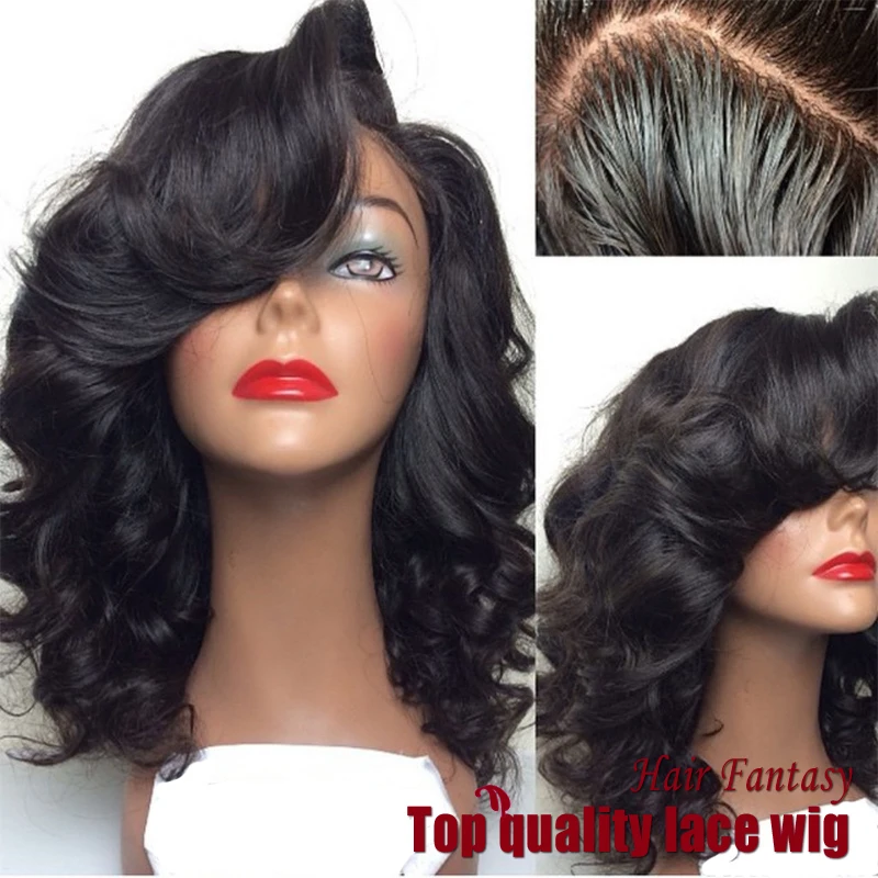 2017 New Look Fiber Wave Wigs Synthetic Lace Front Wigs Black With