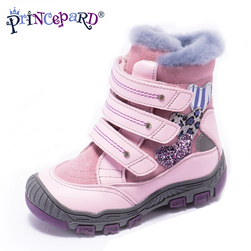 Princeprd зимние детские ортопедические ботинки для девочек и мальчиков натуральный мех Натуральная кожа розовое украшение в форме сердца