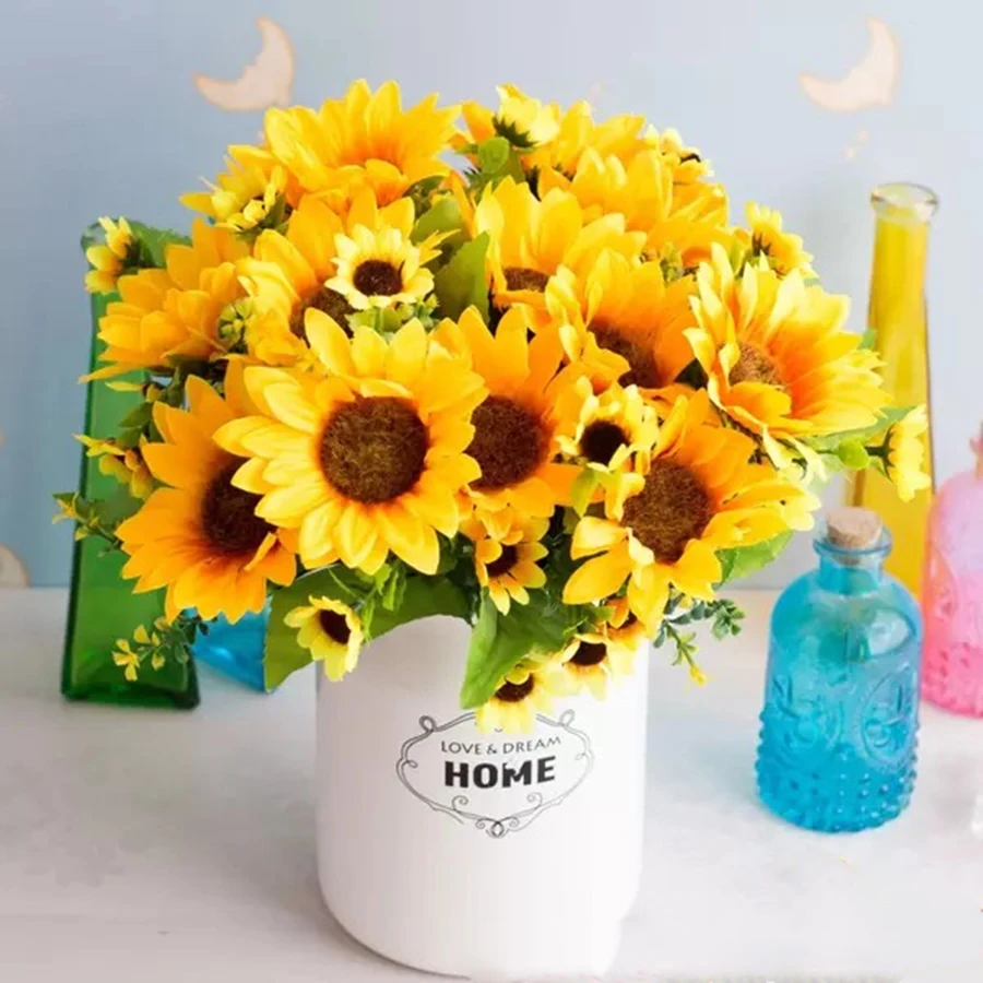 

Artificial flowers Plastic 4 small sunflower Aquatic Fake Plants for Home Garden Outdoor Wedding Party Decoration DIY 1PC
