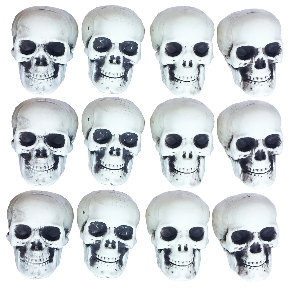 

12pc a lot Mini Size Skull 100% Plastic Halloween Props Grave Yards Decorations
