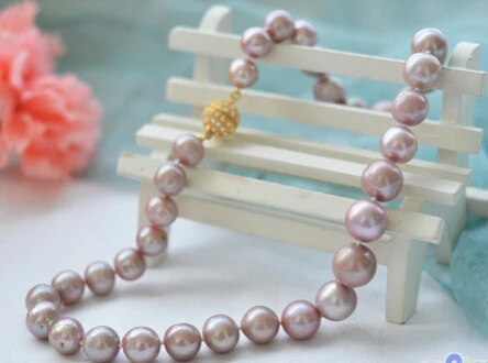 

0001371 REAL 17" 12-14mm ROUND PURPLE FRESHWATER PEARL NECKLACE (A0513)