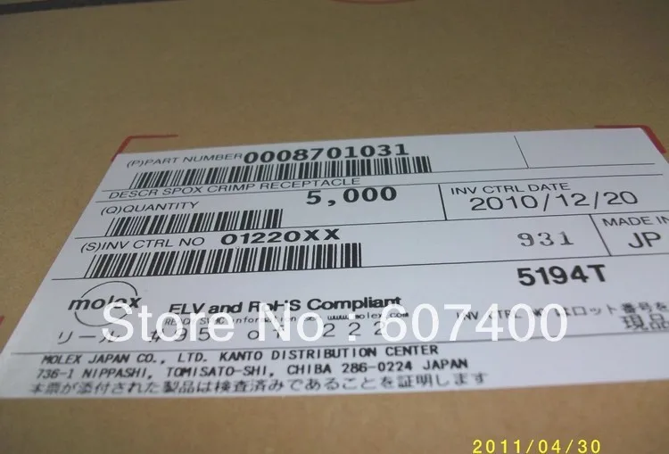 0008701031 CONN TERM FEMALE 18-24AWG TIN 0870-1031 MOLEX Разъемы 08701031 100% новые и оригинальные детали 08-70-1031