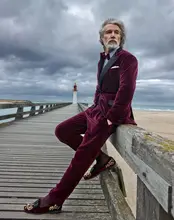 Mais recentes Modelos Casaco Calça de Veludo Cor De Vinho Homens Terno Do Casamento Fino Fit Smoking 2 Peça Ternos Do Noivo Prom Party Blazer Terno Masculino