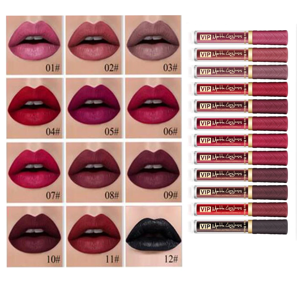 1Set Sexy Red Lip Velvet Waterproof Matte Long Lasting Lip Gloss Nude Lipgloss Make Up Liquid Lipsticks