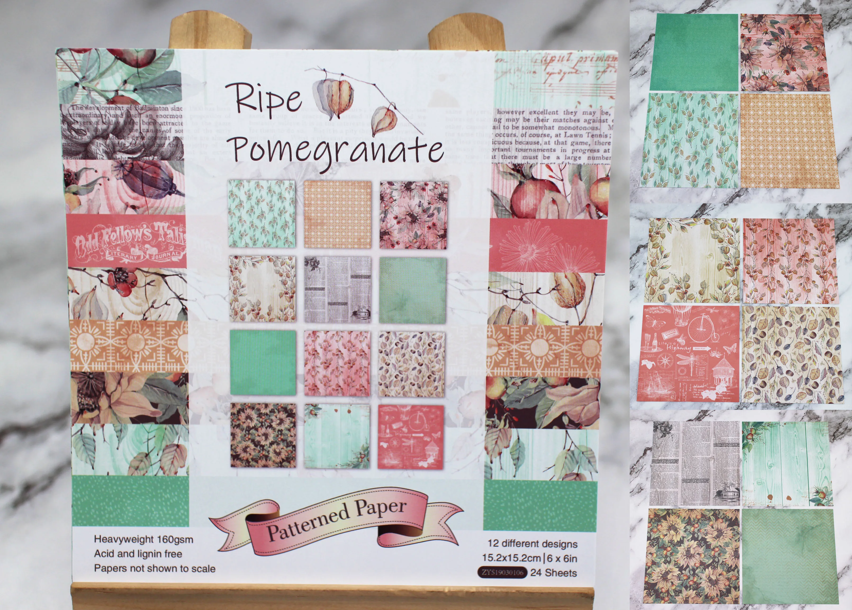 

12/24 sheet 6"X6" Ripe pomegranate patterned paper Scrapbooking paper pack for Decor/gift handmade craft paper Background pad