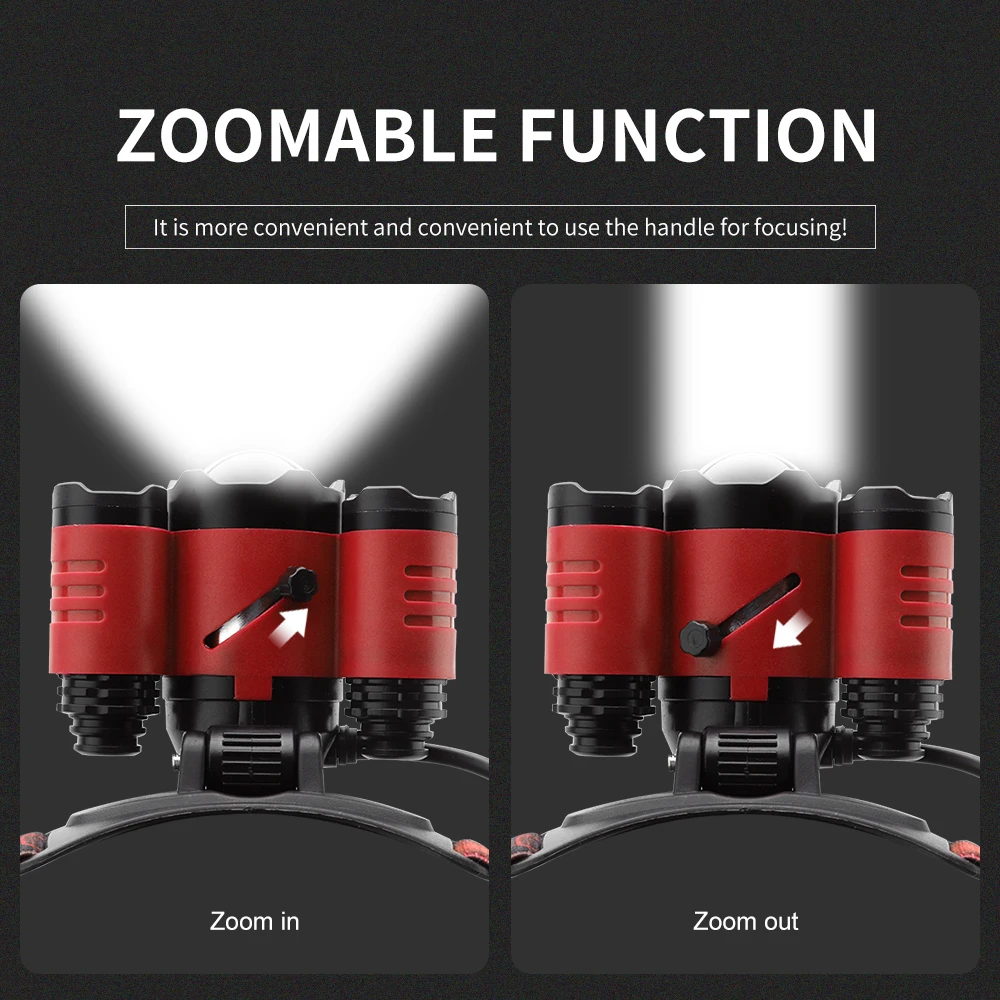 BORUIT B22 XM L2 + 2X XPE красный светодиодный налобный фонарь с масштабируемой головкой