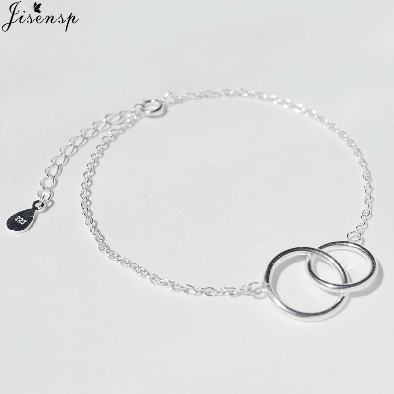 Jisensp 925 серебряные двойные круглые браслеты для женщин настоящие 925 серебряные ювелирные изделия браслет Мода гипоаллергенно аксессуары