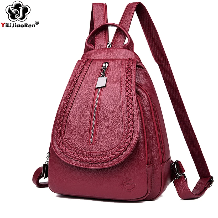 

Fashion Knitting Backpack Female Brand Leather Backpack Women Large Capacity Bookbag Simple Shoulder Bags for Women 2019 Mochila