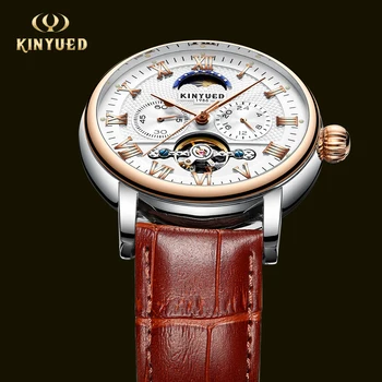 

KINYUED Fashion Automatic Mechanical Mens Watches Top Brand Luxury Moon Phase Calendar Watch Men Business erkek kol saati