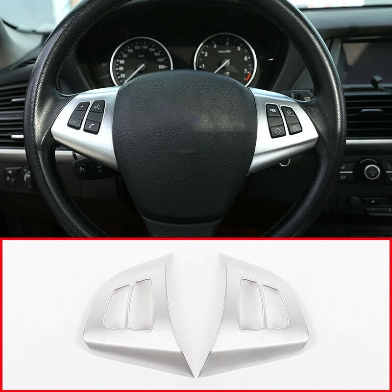 

2 pcs Decorative Frame ABS Matte Silver Car Steering Wheel Button Frame Trim For BMW X5 E70 2008-2013 for auto accessories