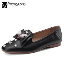 Смешанный цвет кристалл Сабо Женская обувь жемчуг бисером на плоской подошве с большим бантом балетки жемчугом заклепками без шнуровки Лоферы Большие размеры 43 c306