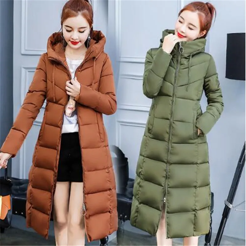

S-3XL autumn winter Women Plus size cotton Down jacket hoodie knee-length long Parkas warm Jackets Female winter coat clothes