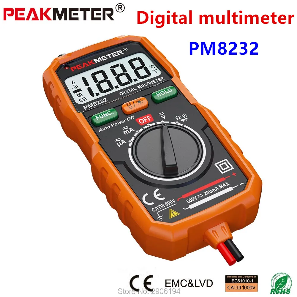 PEAKMETER Бесконтактный Мини цифровой мультиметр DC AC напряжение тока тестер HYELEC MS8232 Амперметр мультитестер