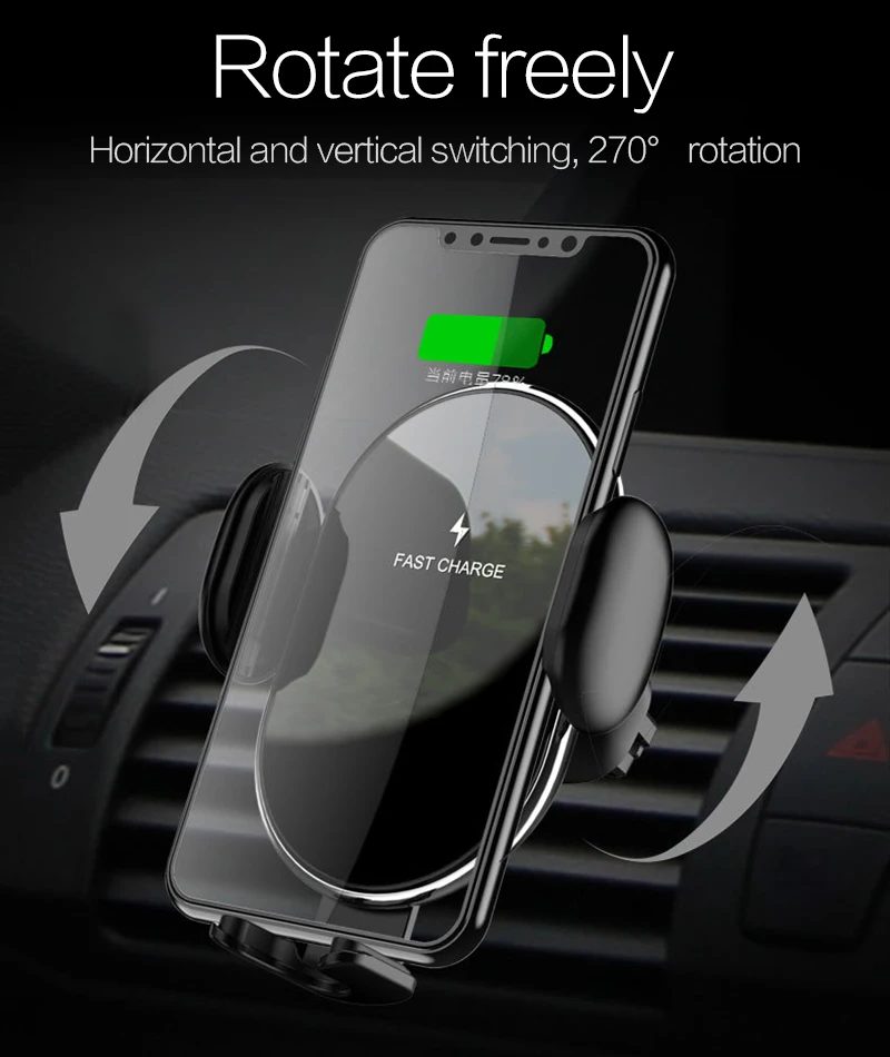 Qi Car Fast Wireless Charger Automatic Clamping for IPhone Xs Max Xr X 8 Samsung S10 9 8 7 Smart Charging Phone Station