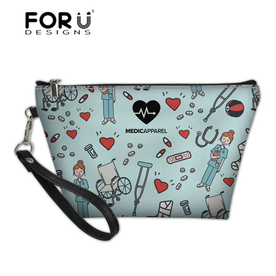 FORUDESIGNS Make Up Сумки для женщин мультфильм медсестра печати косметички Дамы ЭСКИЗ физио макияж Чехол женщин Bolsa - Цвет: YQ3413Z8