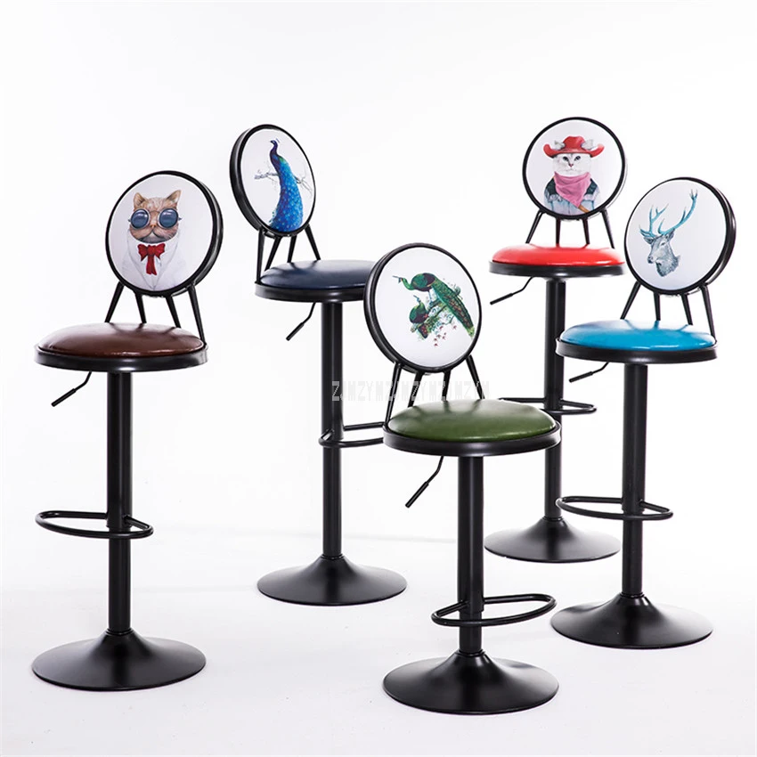 Antique European Style 60-80cm Height Adjustable Swivel Bar Chair Stool Iron Art Soft Cushion High Footstool Rotatable Backrest Antique European Style 60-80cm Height Adjustable Swivel Bar Chair Stool Iron Art Soft Cushion High Footstool Rotatable Backrest