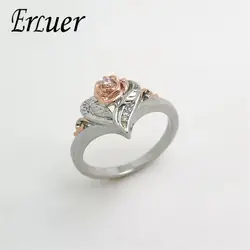 ERLUER розы серебро Цвет кольца для Для женщин модные Обручение Блестящий Кристалл CZ Ювелирные изделия Мода подарок любимым