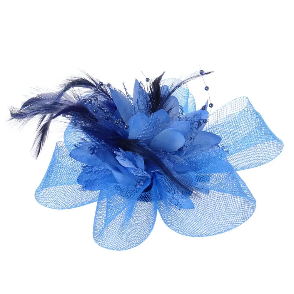 Womens Flower Feather Beads Mesh Corsage Hair Clips Fascinator Bridal Hairband - Цвет: AB