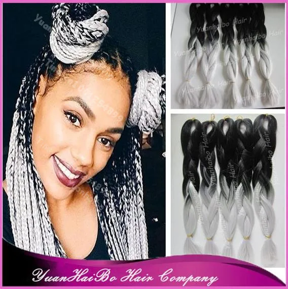 Stock 20 Fold Two Tone Black Grey Synthetic Ombre Silver Gray