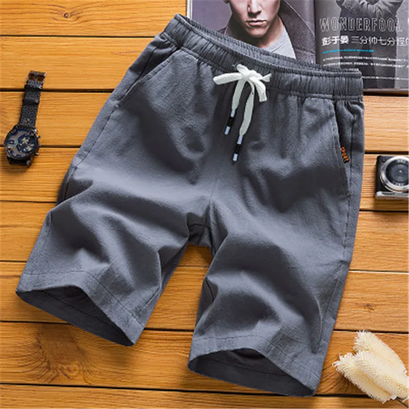2019 summer men's cotton casual shorts large size S-5XL men's solid color cotton and linen straight casual sports beach shorts 2019 summer men's cotton casual shorts large size S-5XL men's solid color cotton and linen straight casual sports beach shorts
