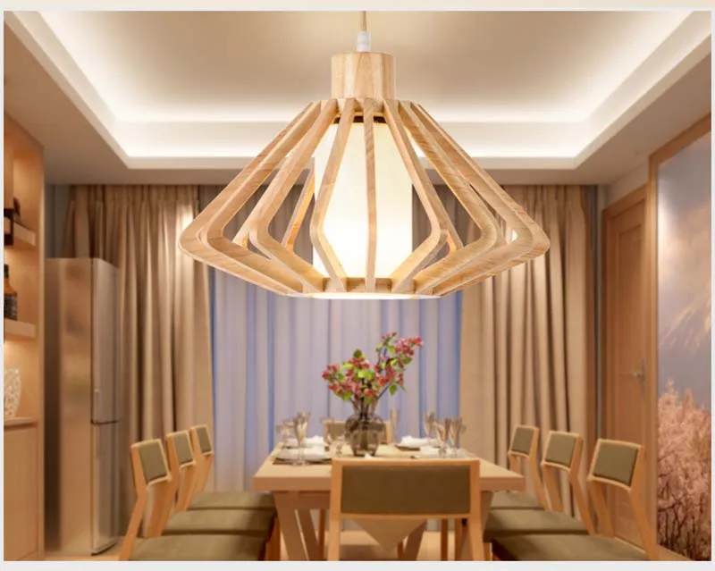 

BOKT Wooden Hanging Ceiling Lamps Retro Concise Nordic Industrial Style Ceiling Lamp Wood Hanging Pendant Lamp Indoor Lampshade