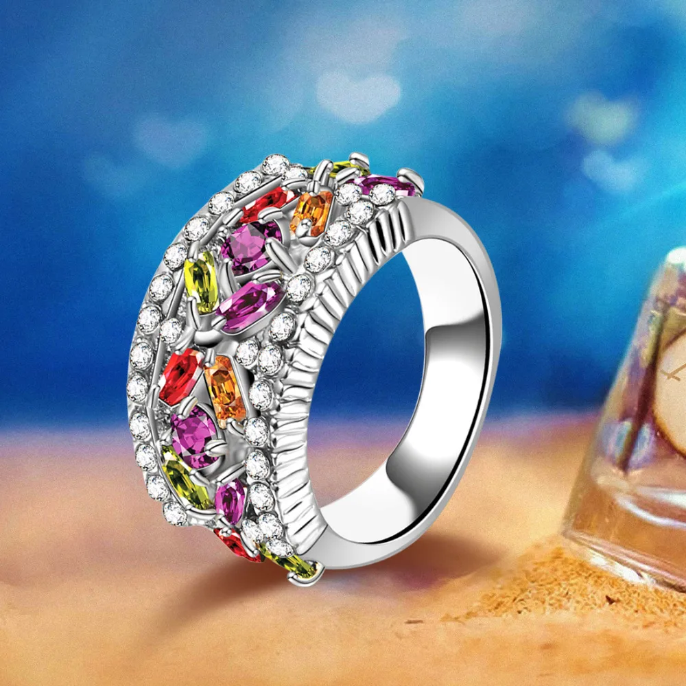 Luxury Statement Wedding Ring for Women Multicolor AAA Zirconia High Quality Party Fashion Jewelry Gift Gold/Silver Color Ring