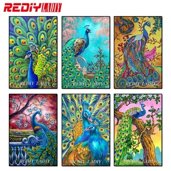 

REDIY LADIY Diamond Pattern Paintings Rhinestones Mosaic Diamond Embroidery Peacock Square Diamond Painting Mosaic Painting Icon