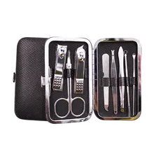 7 шт./компл. маникюрные инструменты для ногтей комплект ногтей машинка для стрижки волос, пинцет для выщипывания, Ножи маникюрные наборы с отделкой поверхности в стиле "каменная кожа чехол для ухода за ногтями Маникюрный