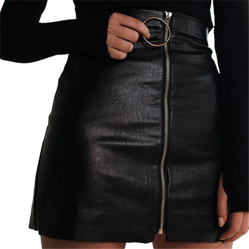 

2019 Summer Women Leather Skirt Zipper High Waist Punk Party Street Style Lady Sexy Mini Black Pencil Slim Skirts