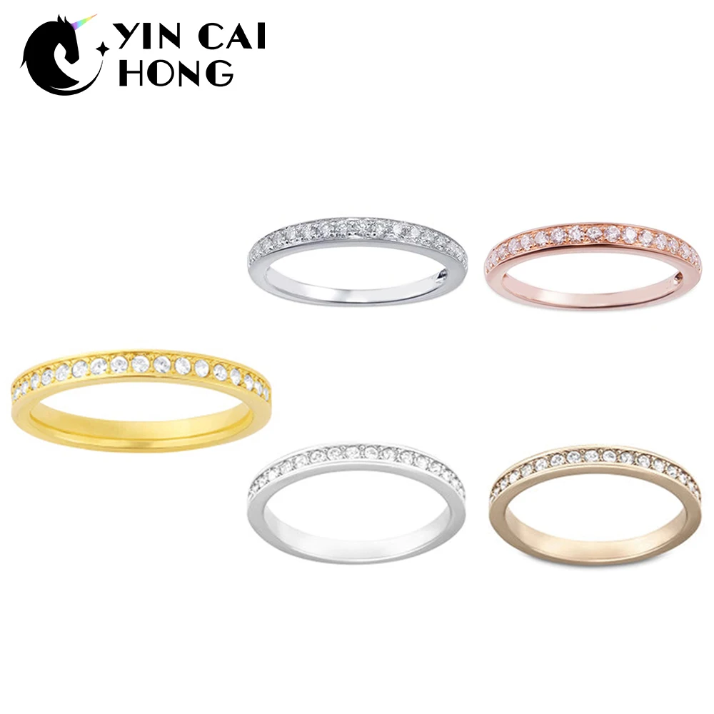 

YCH SWA RARE Rose Gold Simple Elegant Women's Ring Exquisite Pave Crystal Is The Perfect Accessory for Day and Night Dressing