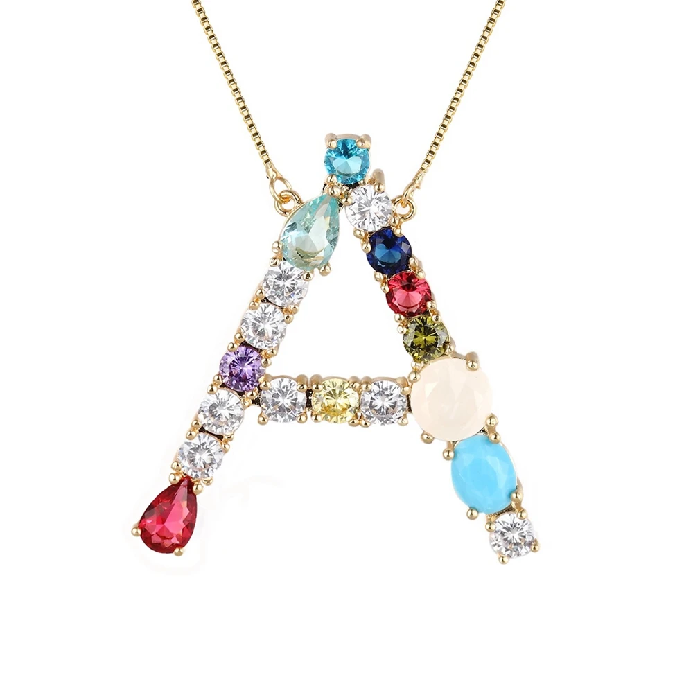 High Quality Wholesale 26 Letters Multi-color CZ Necklace DIY Copper Pendant Women Girls Fine Party Jewelry Best Family Gifts - Image 6