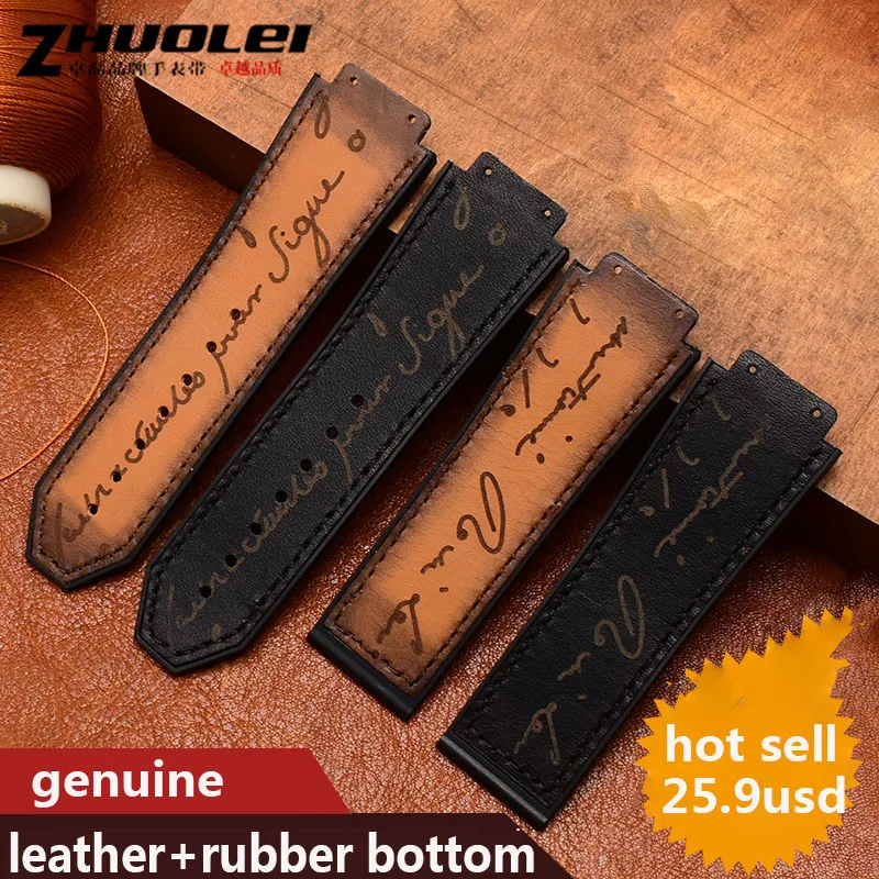 

high quality Handmade straps personality Sculpture Pattern for brand watchband 26*19mm black brown Wrist bracelet deploy clasp