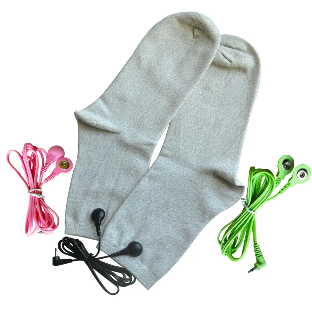 1Pc 2 in 1 Electrode Connecting Wire Cable+1Pair TENS/EMS Conductive Silver Fiber Electrode Physiotherapy Socks Foot Pain Relief