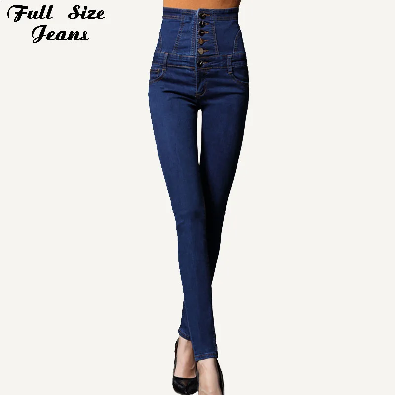 

Plus Size High Waist Button Up Skinny Pencil Jeans 4Xl 5Xl Sexy Women Spring Back Lace Up Slim Fit Light Gray Casual Long Jeans