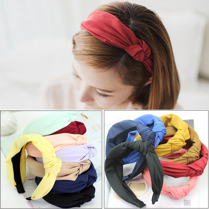 

Solid Cloth Wide Cross Knot Hair Hoop Hairband Slanted Side Knotted Turban Headband for Women Girls Headwear Hair Accessories