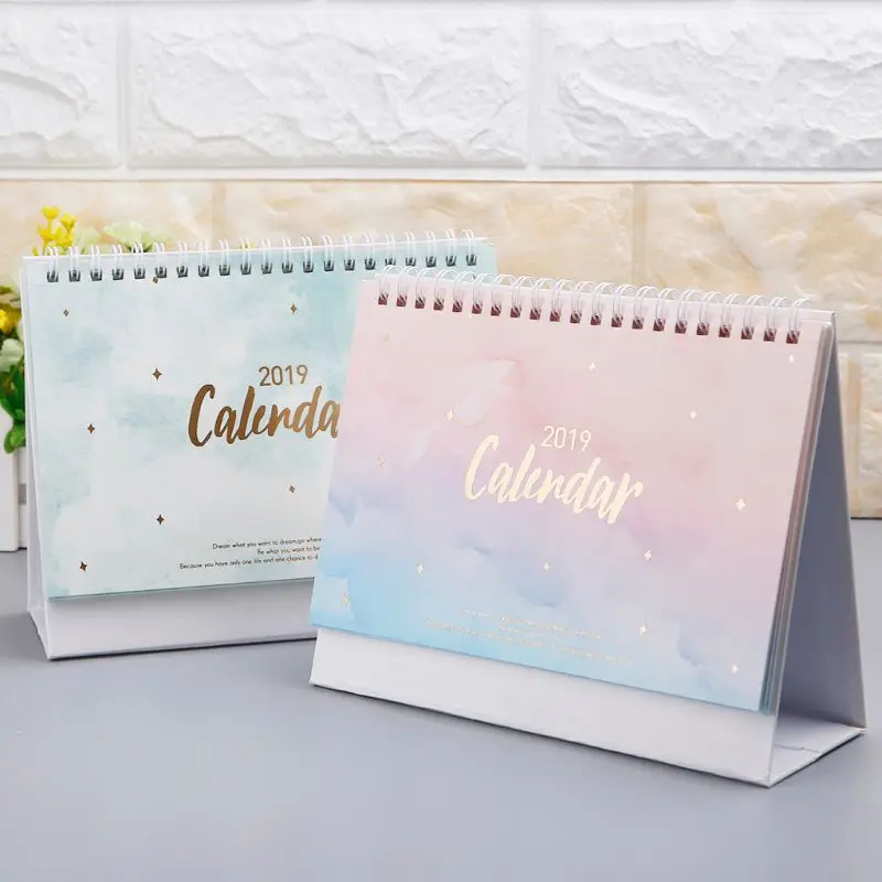 

Dreamy Colorful Sky 2019 Desktop Standing Coil Paper Calendar Memo Daily Schedule Table Planner Yearly Agenda Organizer