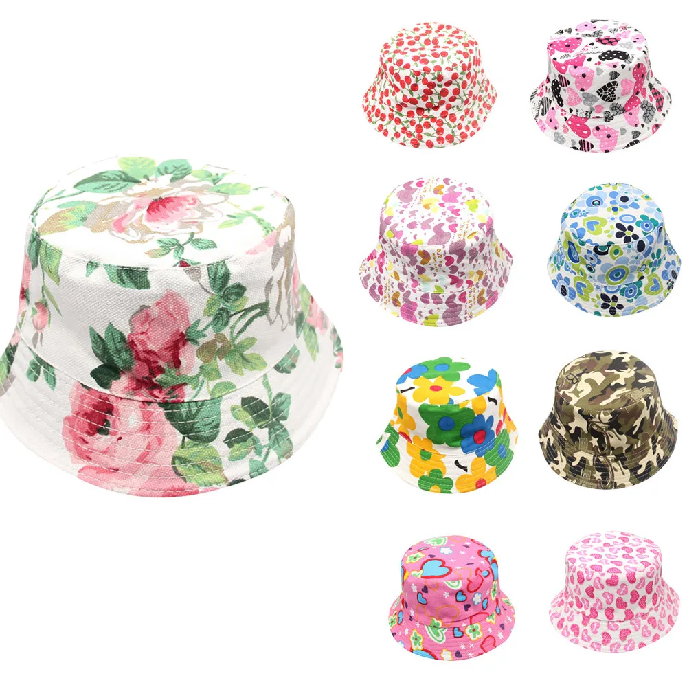 Toddler Baby Kids Boy Girls Floral Pattern Bucket Hats Sun Helmet Casual Cap Hat 