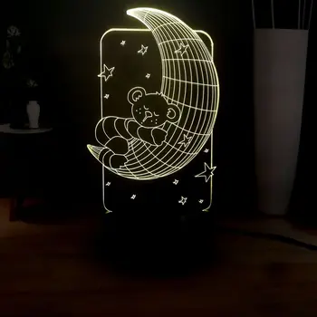 

NEW Kawaii LED Baby sleep Night Light Cute Little bear hug the moon Multicolor USB Switch Touch Child 3D bedroom Lamp Kids Gift