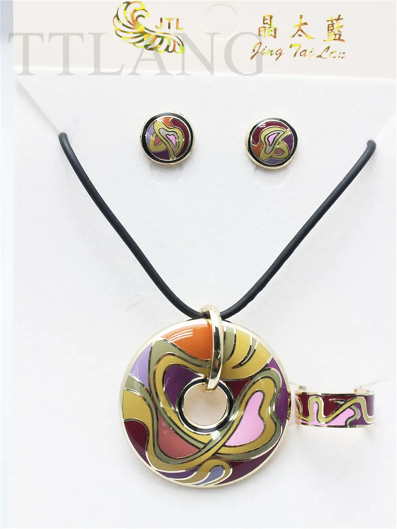 

Rainbow Ribbon Enamel Jewelry Set (Necklace, Earring, Ring), 1 set/pack