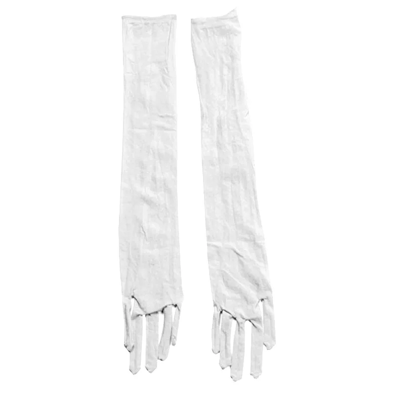 Пикантные Для женщин кружева бесшовные длинные перчатки палец перчатки клубный костюм перчатки вечерняя одежда светящиеся перчатки варежки F12 - Цвет: Белый