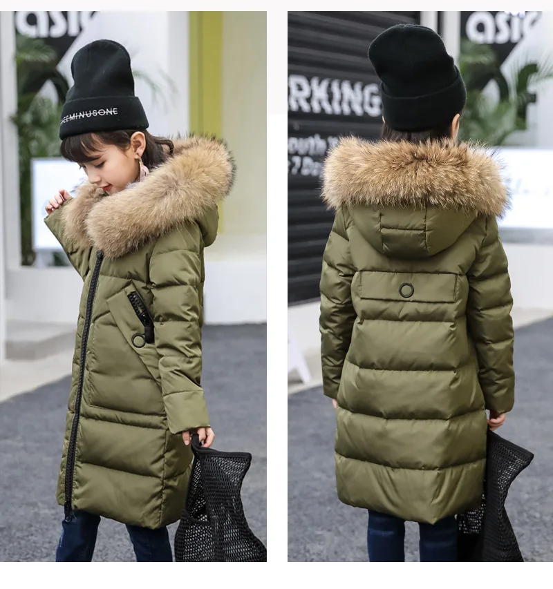 Новинка 2019 года, пуховик для девочек зимняя детская теплая верхняя одежда с капюшоном, пальто парки с воротником из натурального меха для