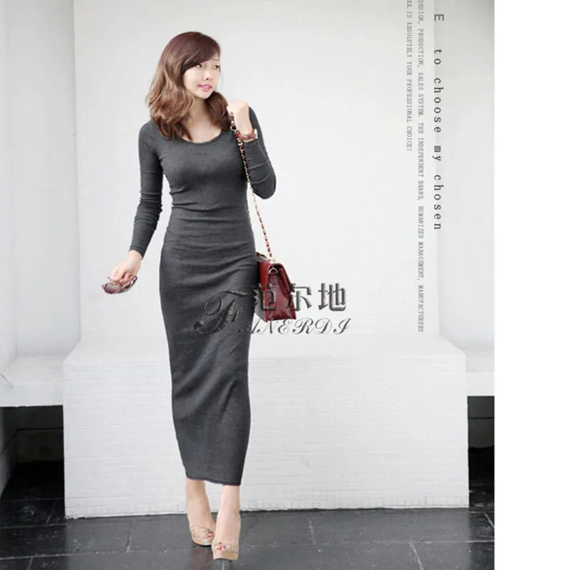 

Free Shipping 2015 New Fashion Plus Size S-XL Stretch Long Maxi Dresses For Women One-piece Winter Warm Fleece Winter Dresses