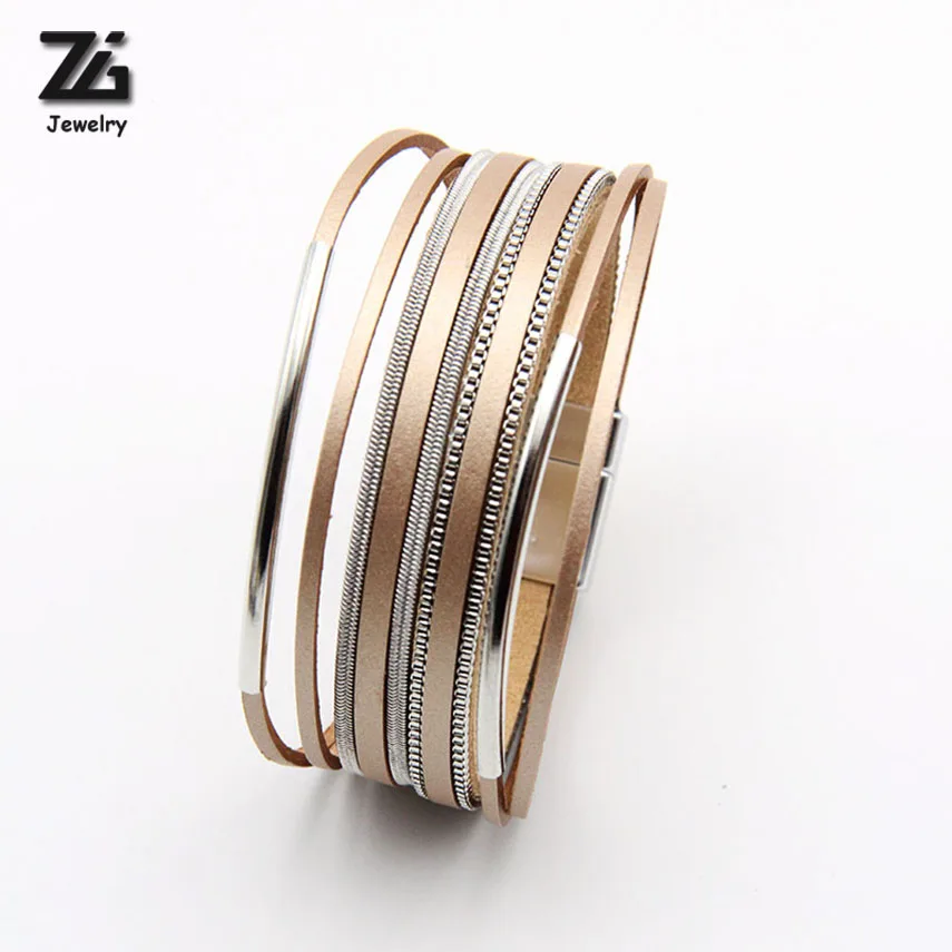 ZG металлические браслеты с подвесками, кожаные браслеты для женщин, трендовые, бохо, плетеная веревка, широкий многослойный браслет, Женские Ювелирные изделия