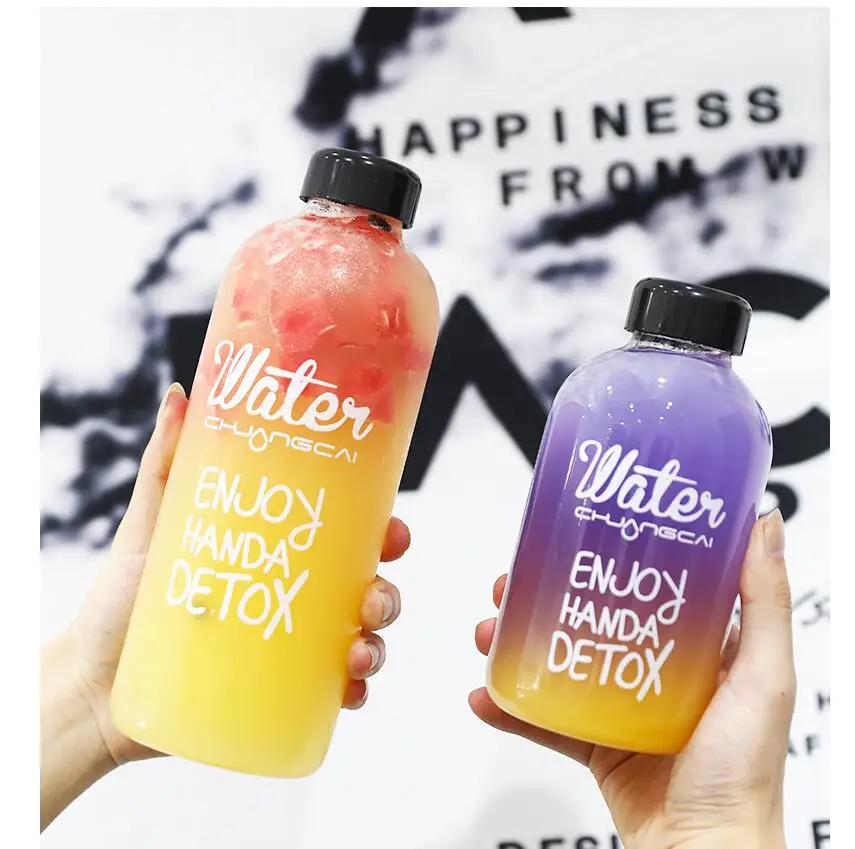 

1000ml 600ml my lemon water bottle plastic bottles lovely Transparent bottle Portable botella de agua sport drink garrafas