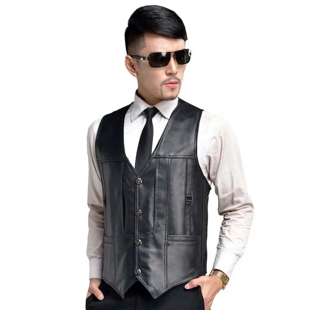 Fashion Sleeveless Jacket Men Vest Casual Genuine Leather Winter Autumn ...