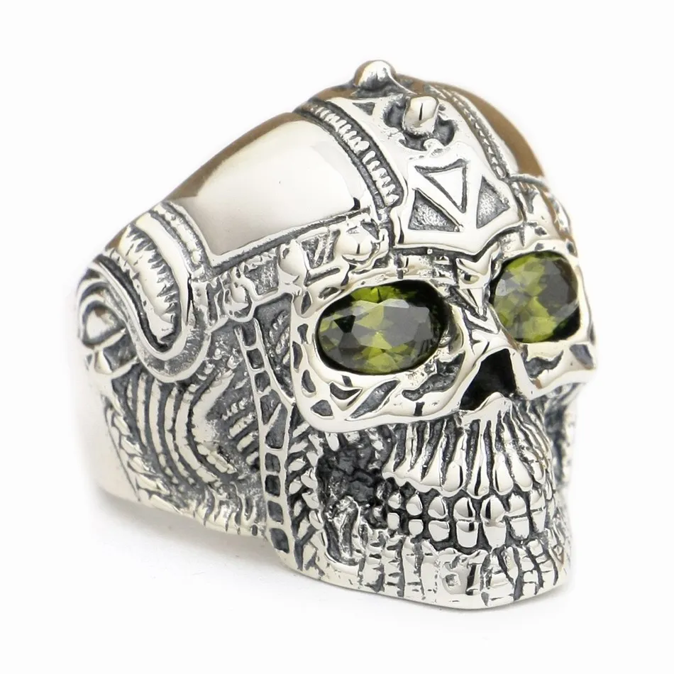 

USA Located CZ Eyes 925 Sterling Silver Gothic Tattoo Skull Mens Biker Ring 9GX05 4PX